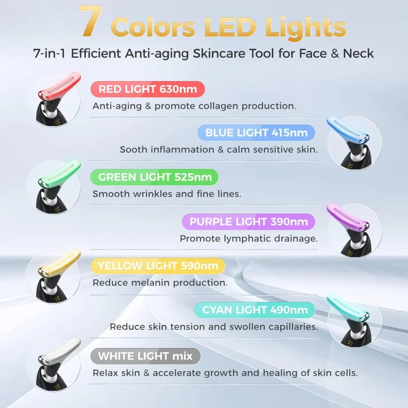 Radiance Lift Pro7 – 7-Color LED Anti-Wrinkle Facial & Neck Lifting Massager | Skin Tightening, Microcurrent & Vibration Therapy